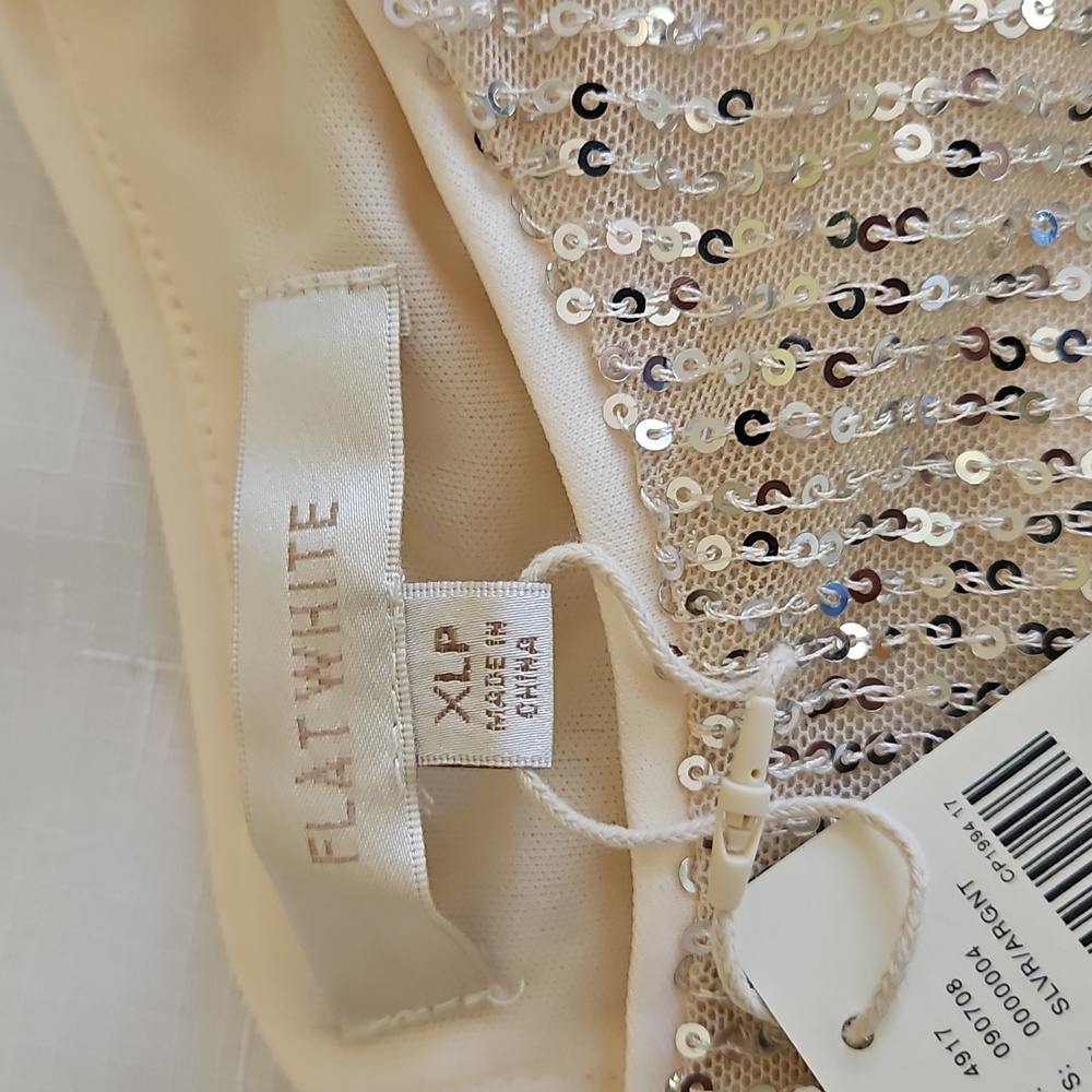 Anthropologie Flat White Long Sleeve Sequin Top Cream XLP - Picture 7 of 8